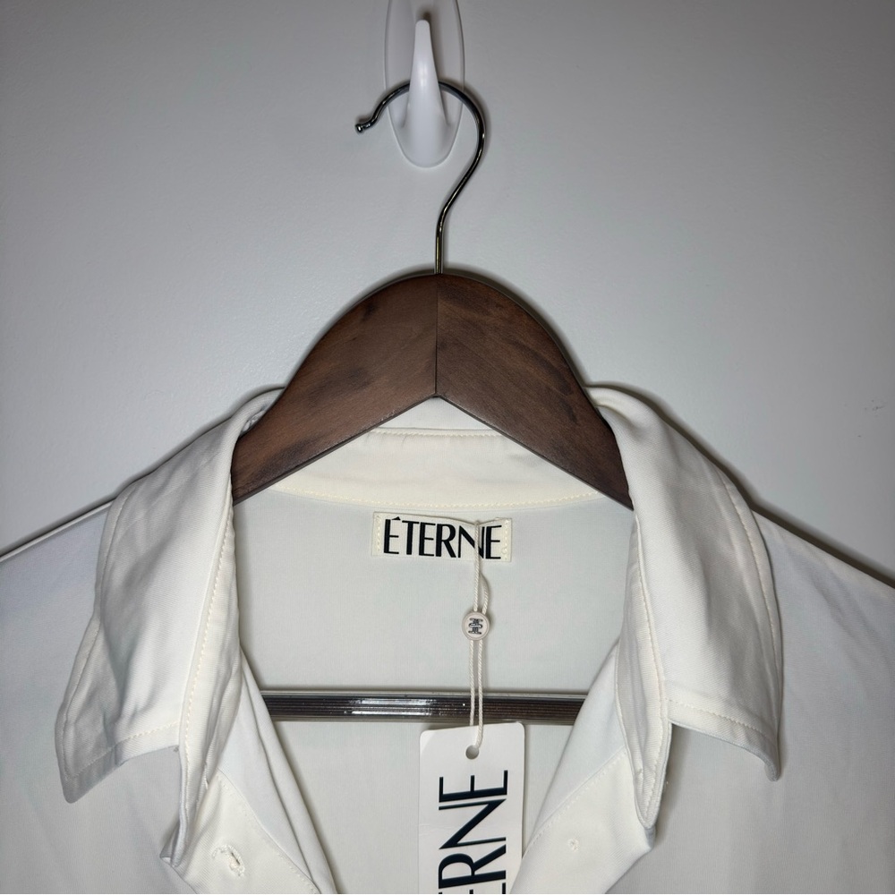Eterne Charlie Top Matte Jersey Button Down in Ivory - Picture 9 of 14